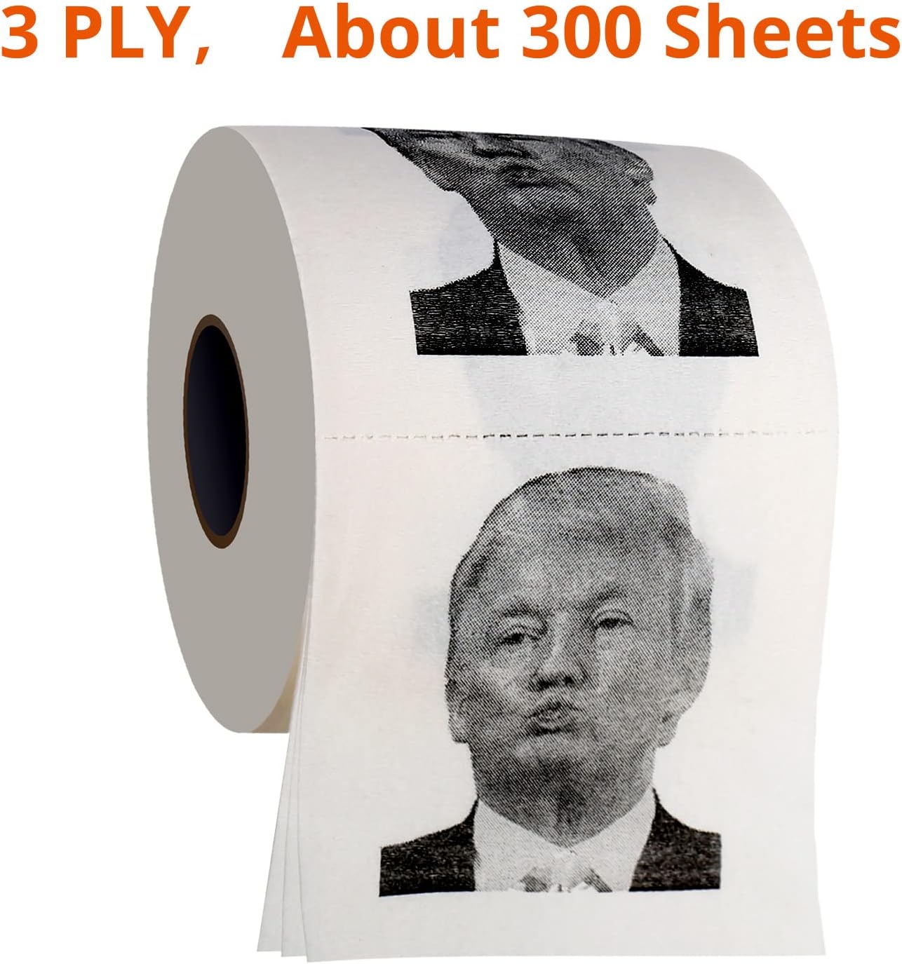 Donald Trump Toilet Paper - 3 Ply Bath Tissue, 320 Sheets, 1 Roll - Novelty Toilet Paper - Christmas Party Favor White Elephant Political Gag Gift - Trump Kiss Prank Funny Joke Toilet Paper